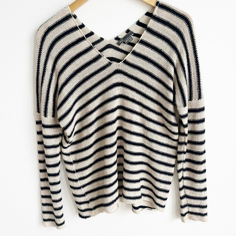 Vince Linen Striped Sweater Navy Cream V-Neck Lightweight, XS - Picture 2 of 6
